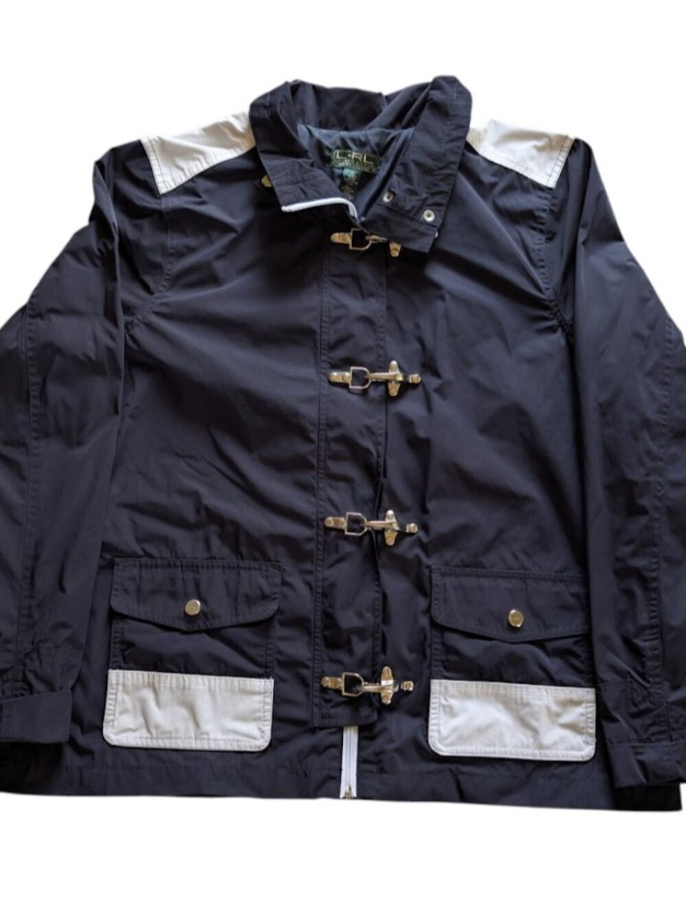 LRL Ralph Lauren Active Nautical Jacket Women's XL Navy Blue Lobster Clasps
